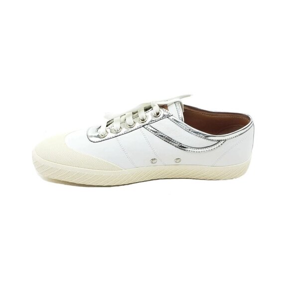 Bally Saffira White Silver Metallic Trim Leather Low Top Sneakers Womens US 9.5 - Picture 6 of 9